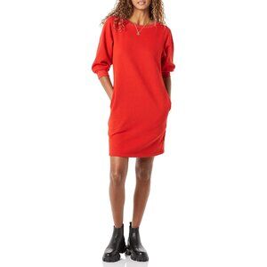 Women's Fleece Blouson Sleeve Boatneck Sweatshirt Dress Plus Size Cozy Soft